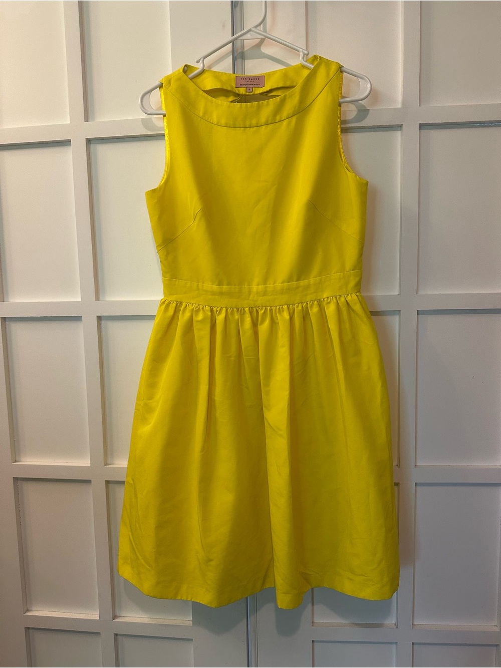Ted Baker Bright Yellow Sleeveless Fit-and-Flare mini Dress cute classy